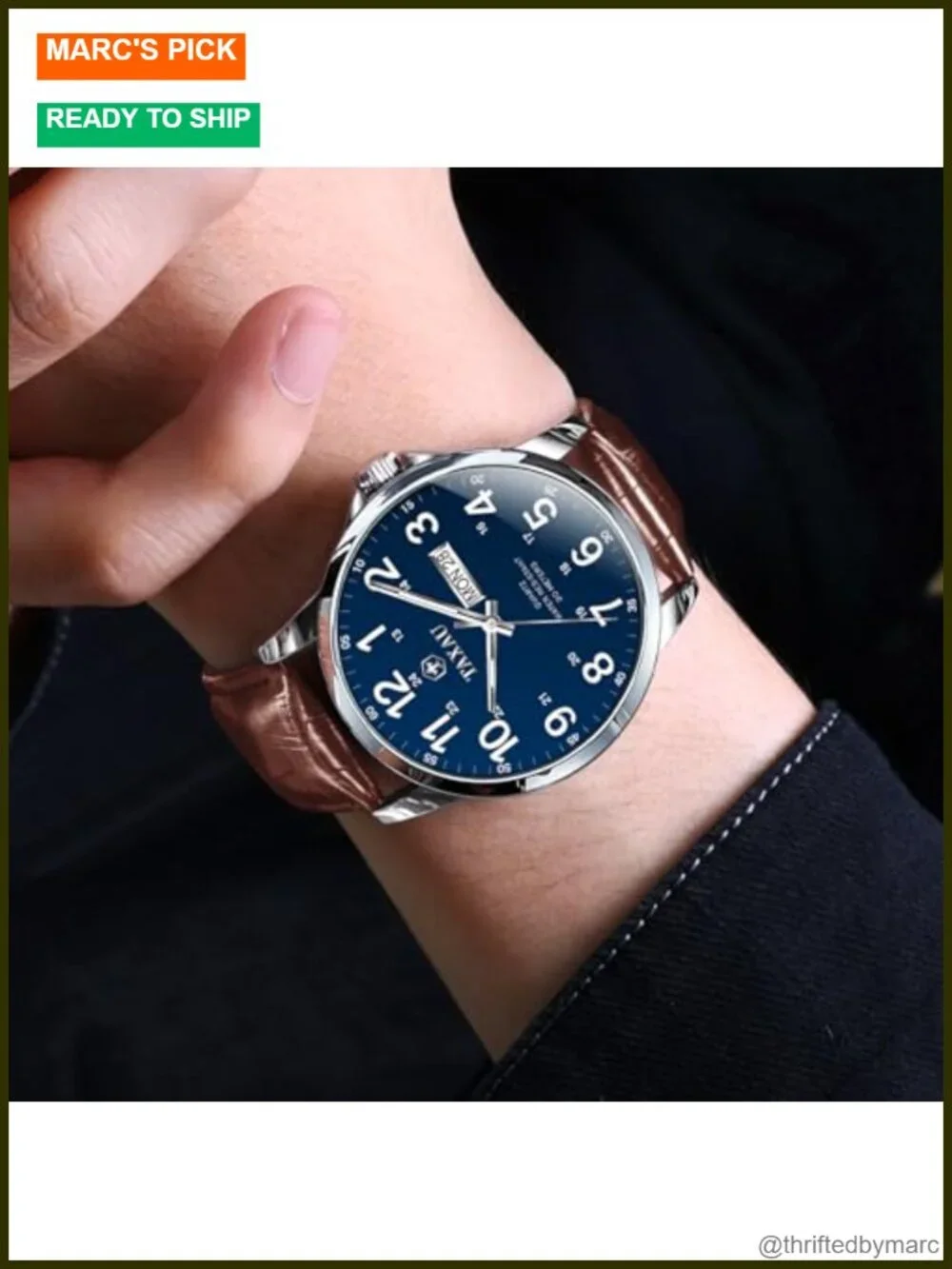 Men's Dress Watch Analog Leather Day Date Arabic Numerals Casual Fashion Wrist